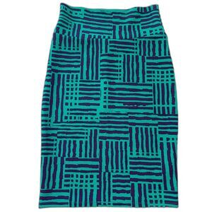 LulaRoe Womens Size XS Classic Pencil Skirt Green Purple Geometric Print Stretch